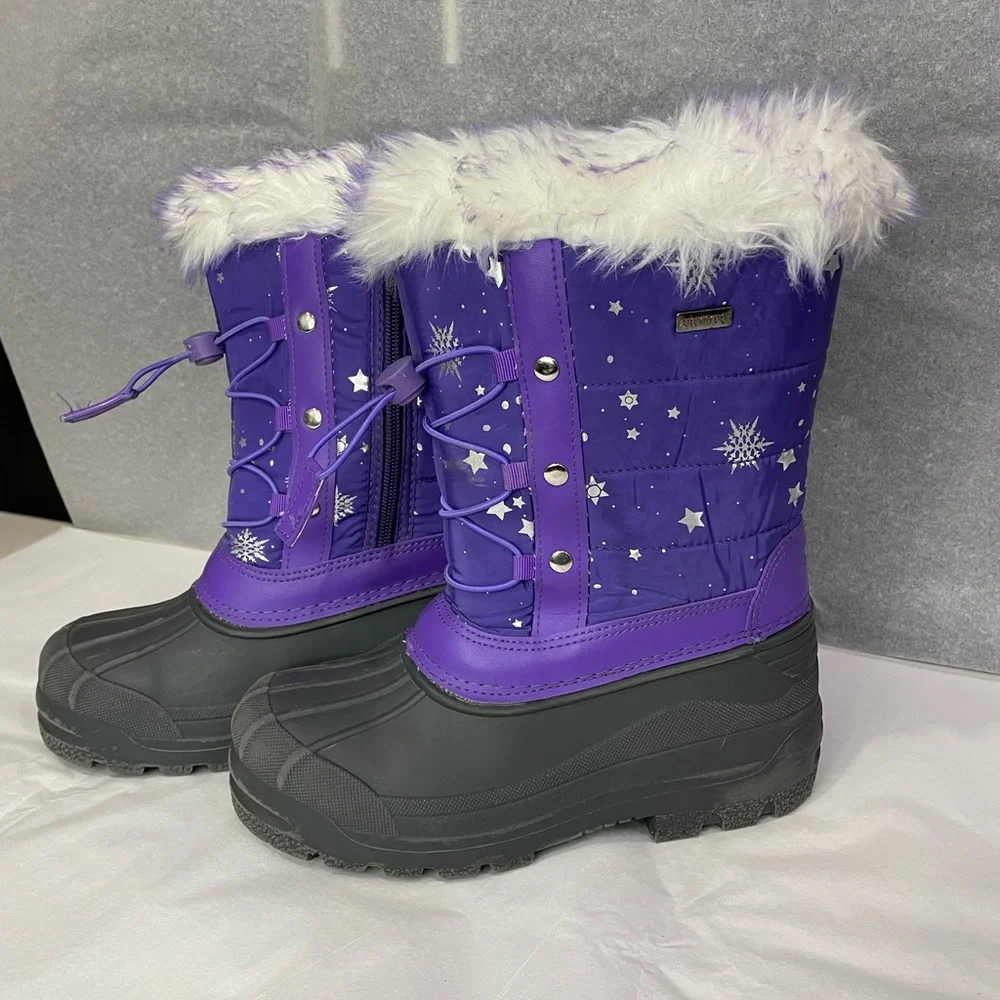 Purple Snowflake Thermolite Kids Snow Winter Rain Boots Fur Lined Size 3